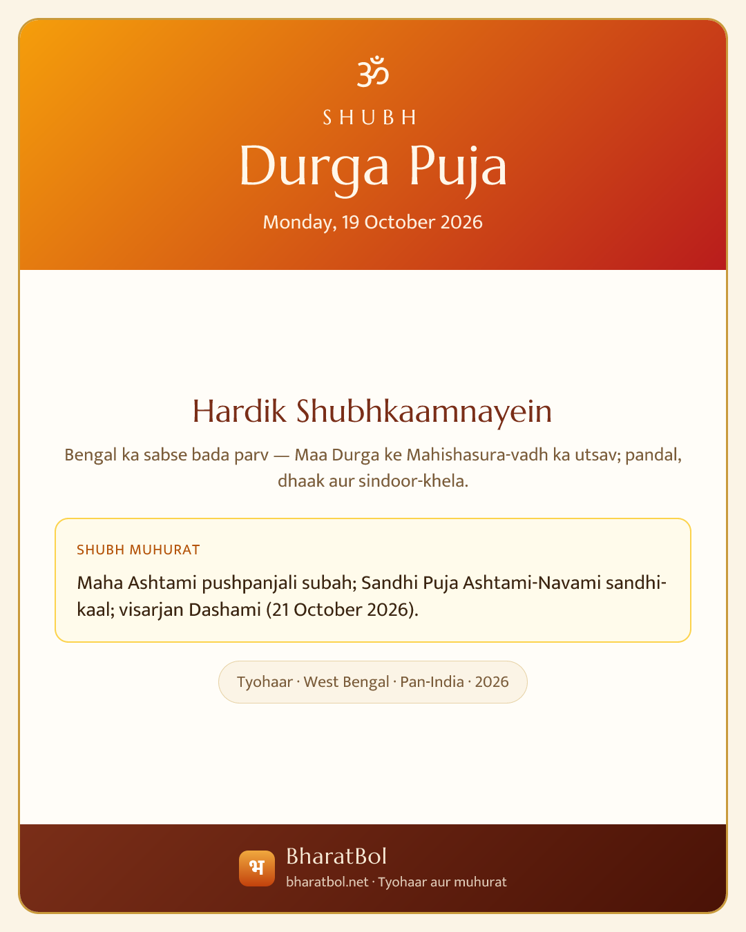 Shubh Durga Puja card