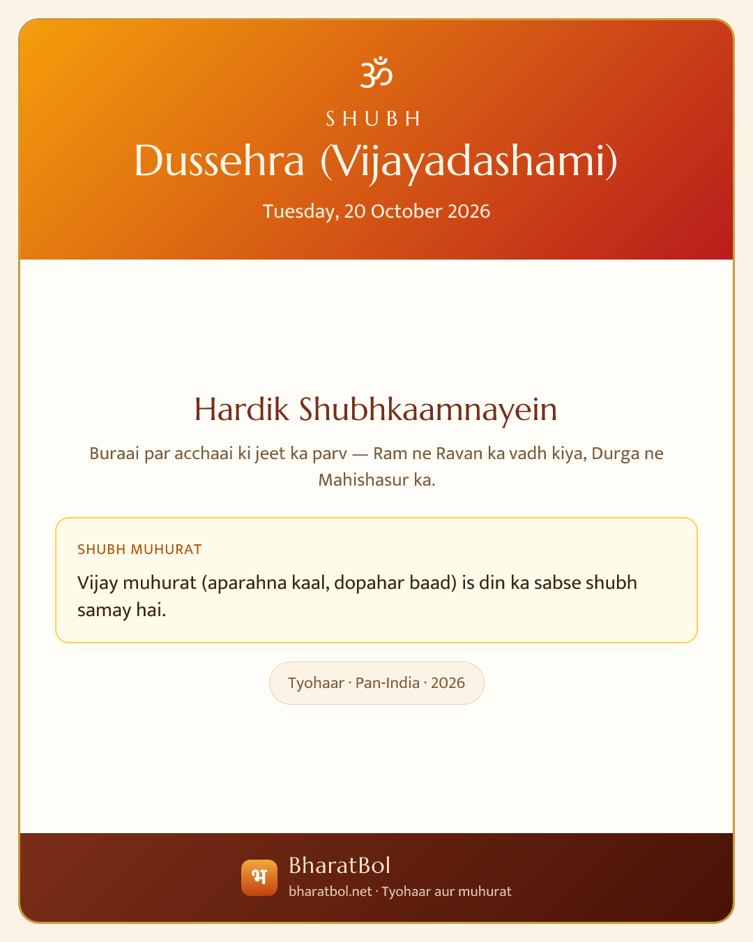 Shubh Dussehra (Vijayadashami) card