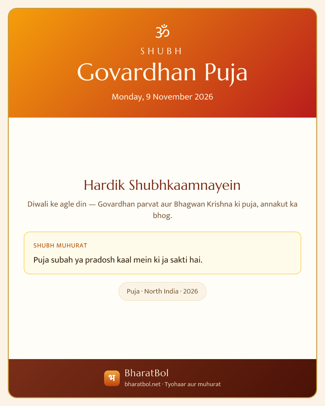 Shubh Govardhan Puja card