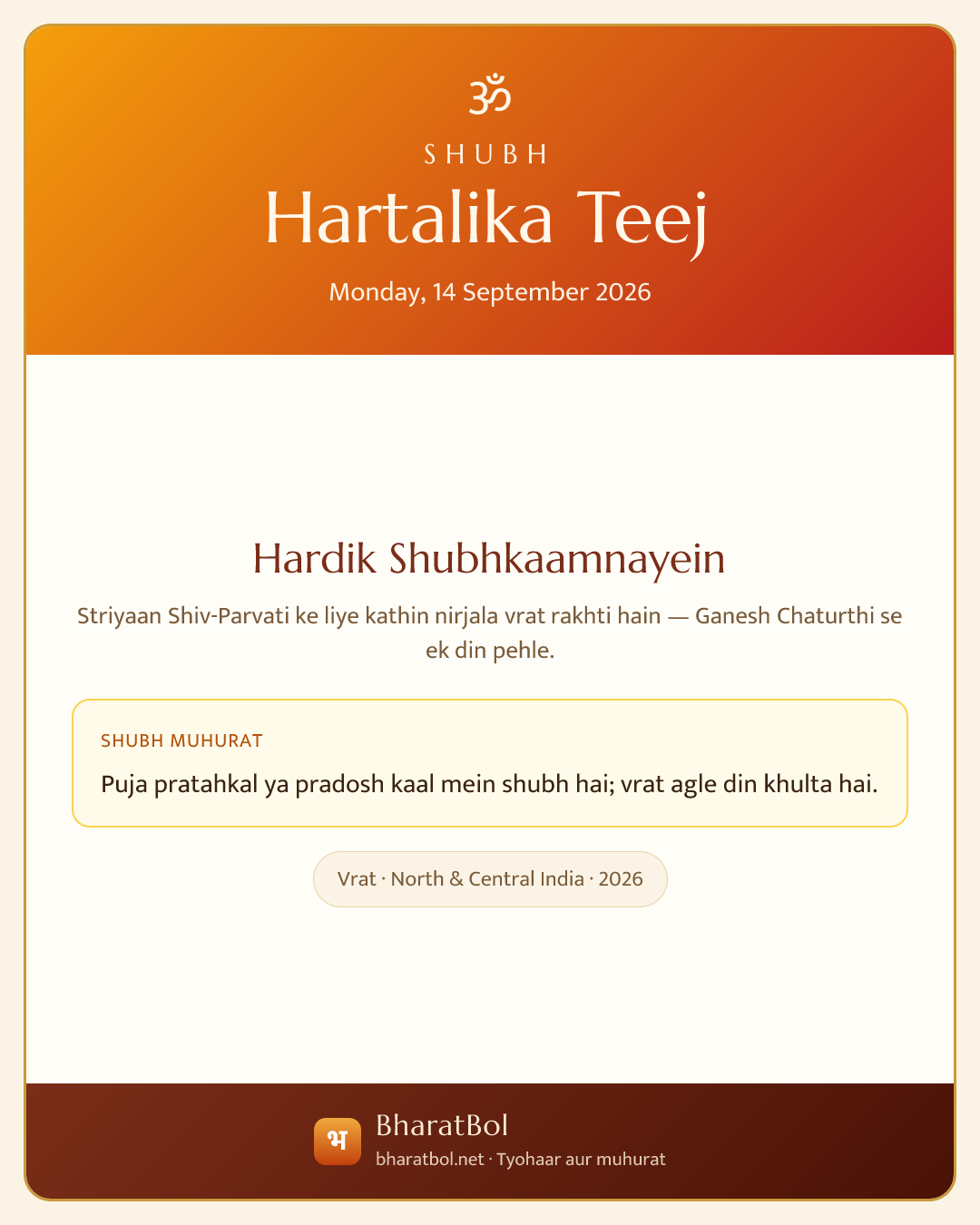 Shubh Hartalika Teej card
