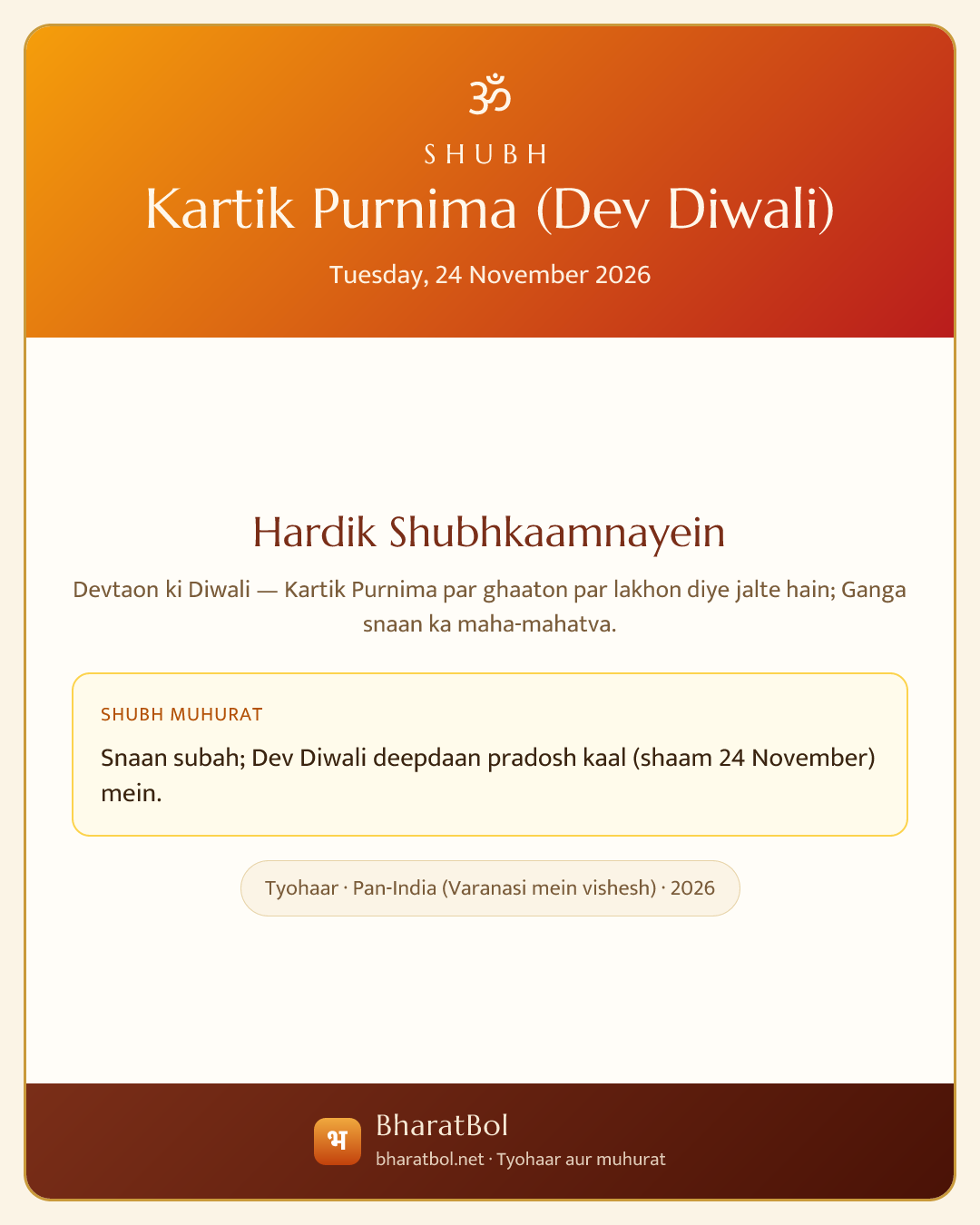 Shubh Kartik Purnima (Dev Diwali) card