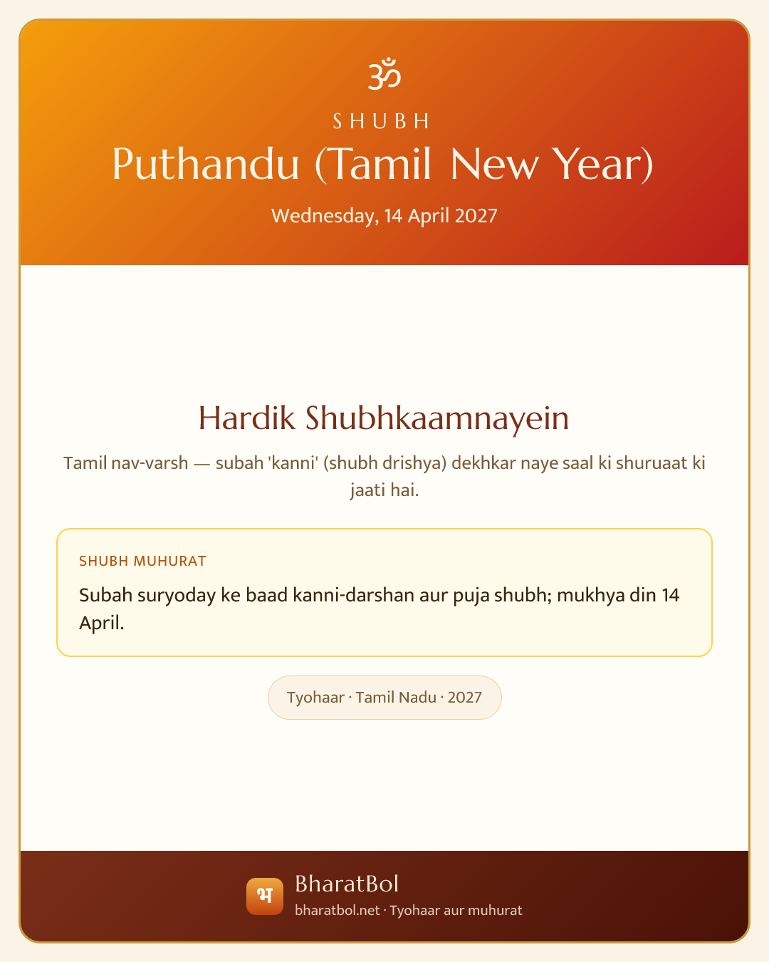 Shubh Puthandu (Tamil New Year) card