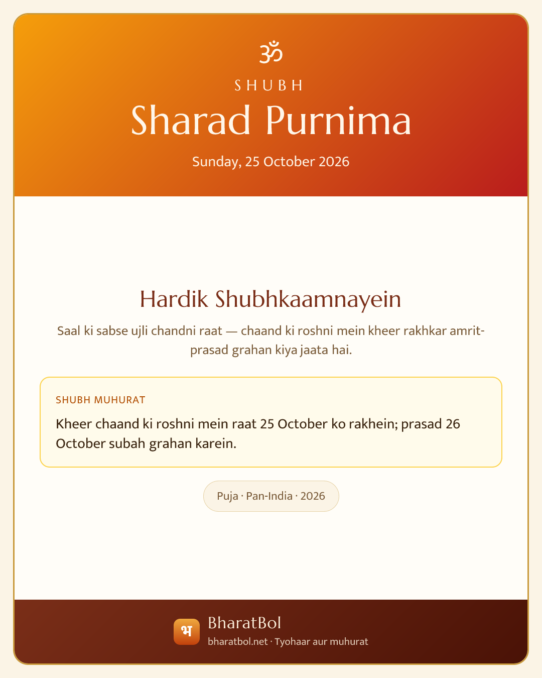 Shubh Sharad Purnima card