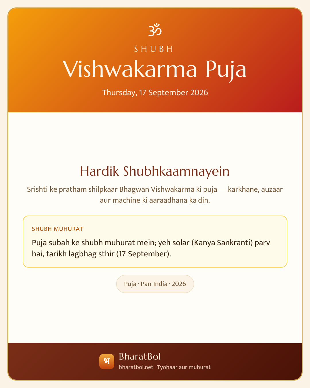 Shubh Vishwakarma Puja card