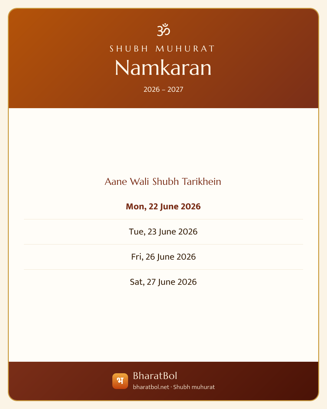 Namkaran Muhurat card