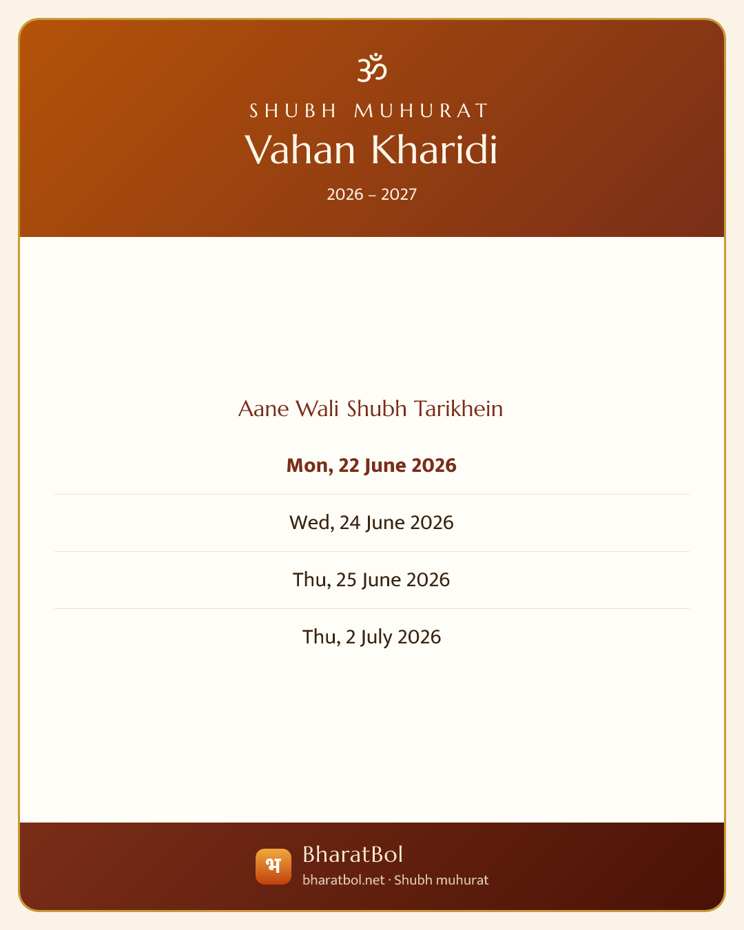 Vahan Kharidi Muhurat card