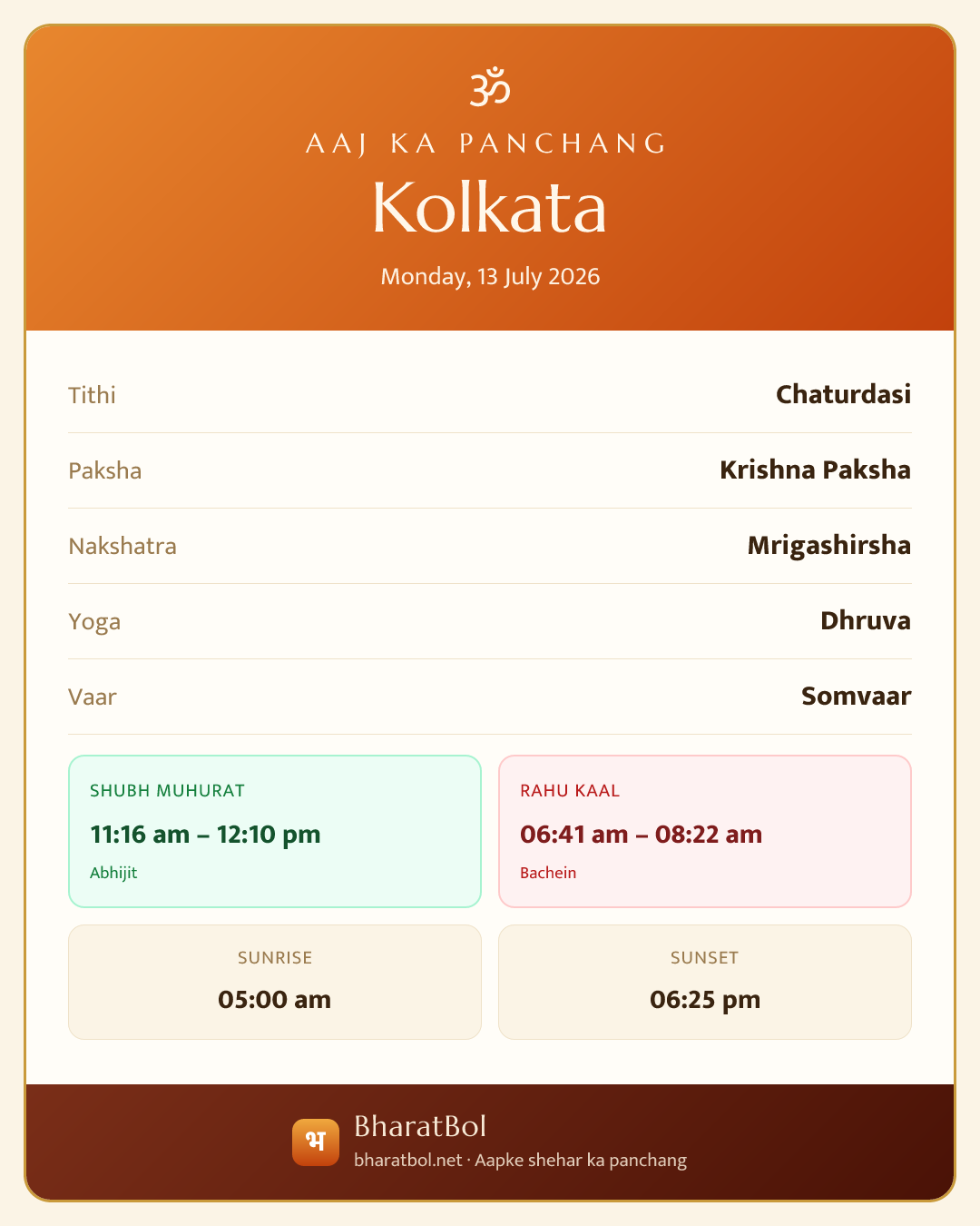कोलकाता का आज का पंचांग card