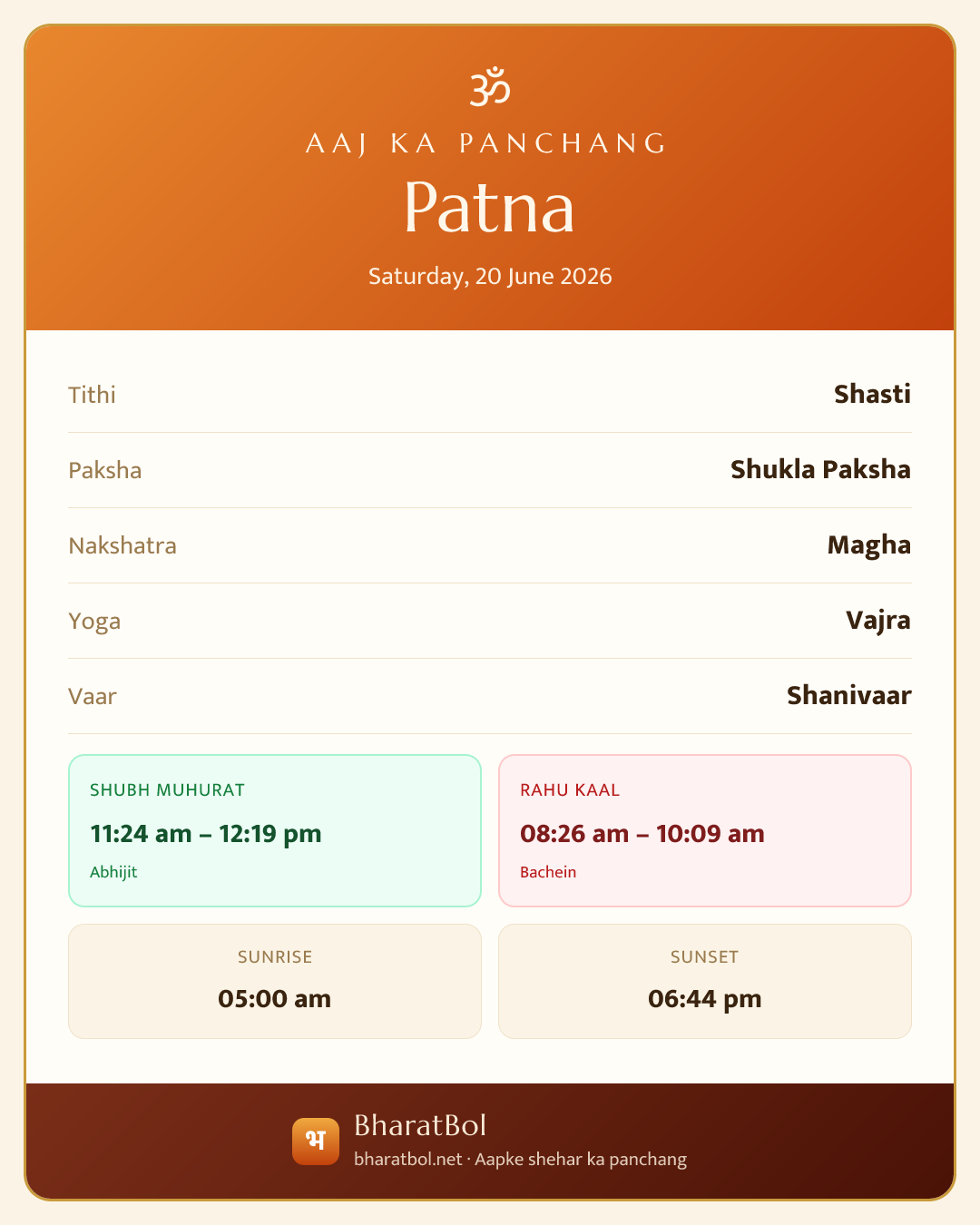 Patna ka aaj ka panchang card