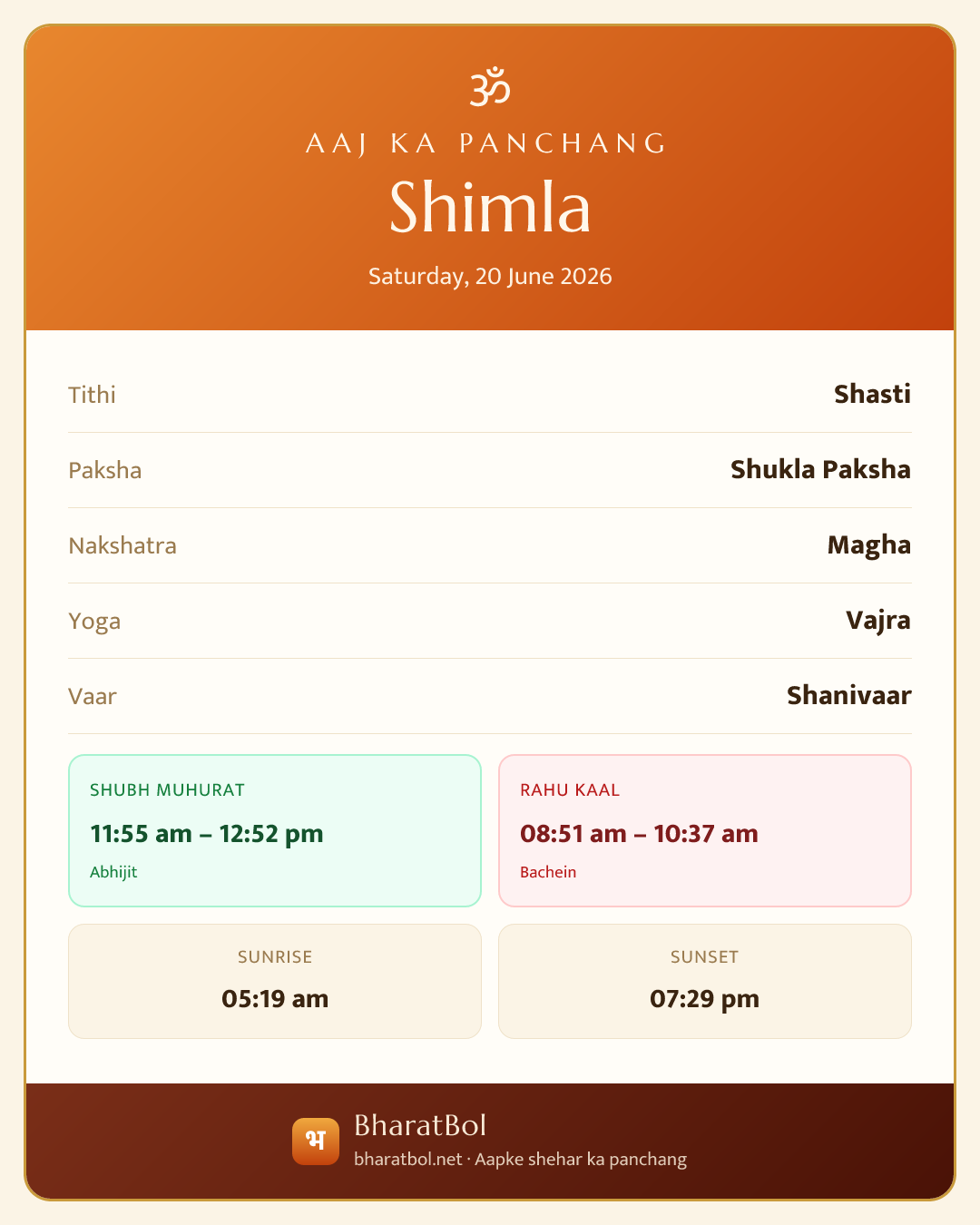Shimla ka aaj ka panchang card